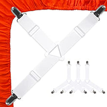 Bed Sheet Holder Corner Straps - 4 pcs White, Mattress Cover Clips to Hold Sheets in Place, Adjustable Bed Bands, Elastic Fasteners/Grippers/Suspenders Fitted for Bedding, Keepers, Bedsheet Tie Downs