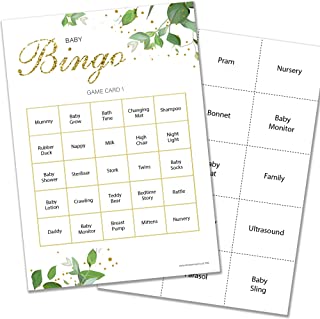 16 Player Bingo Baby Shower Game - Botanicals Design (16 Guest Cards + 4 Sheets of Calling Cards for The Host)