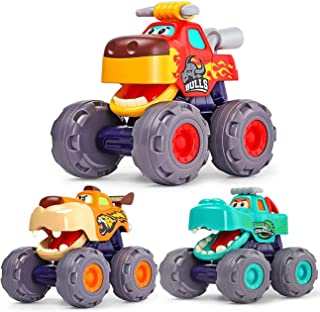 1 Year Old Boy Toys for 1 Year Old Boys 3 Pack Kids' Play Vehicles Monster Truck Toys, Friction Powered Pull Back Push & Go Toy Cars for 1+ Year Olds, 2 Year Old Boy Gifts Toys for 2 Year Old Boy Girl