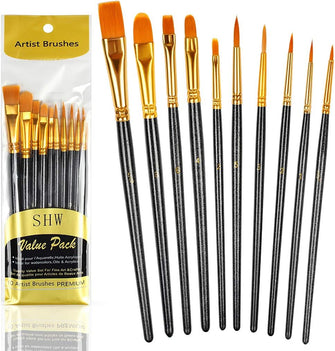 10PCS Paint Brushes Set Nylon Hair Brush for Acrylic Painting Oil Painting Watercolor Painting Gouache Painting Face Painting (Black)