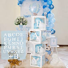 Baby Shower Decorations Boxes for Boys, 4Pcs White Transparent Baby Balloon Boxes Blocks with 27 Letters, BABY+A-Z for BabyShower, Birthday Party, Gender Reveal Decorations (DIY Name Combination)