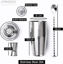 Interplay Concepts 5 Pieces Large 750ml Stainless Steel Cocktail Shaker Set With Strainer, Jigger and Mixing Spoon, Cocktail Set With Bar Accessories, Christmas gifts