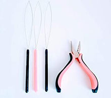 5" Stainless Steel Hair Extension Pliers and Pulling Loop Threader Tool Full Set for Micro and Nano Rings Beads Black & Pink