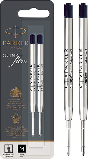 Parker Ballpoint Pen Refills  Medium Point  Black QUINKflow Ink  2 Count