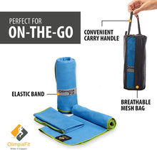 OlimpiaFit Set of 3 Microfiber Towels Fast Drying Gray Travel Backpacking Yoga Swimming Sports Fitness Exercise Gym Body Face Sweat Towel