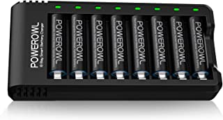 Rechargeable Battery AA with Charger, POWEROWL 8 Pack of 2800mAh High Capacity Low Self Discharge Ni-MH Double A Batteries with Smart 8 Bay Battery Charger (USB Fast Charging, Independent Slot)