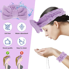 WLLHYF 3Pcs Spa Headband Wrist Washband Scrunchies Cuffs for Washing Face, Face Wash Headband Wristband Set Towel Wristbands Hair Headband Face Wash Wristband for Women Girls (purple)