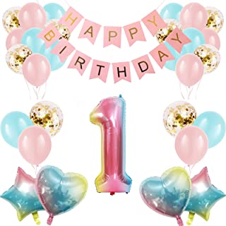 Apradas Baby Girl 1st Birthday Decorations Gradient Color Age 1 Birthday Balloons with Happy Birthday Banner for Baby Showers First Birthday Party Supplies for Girls Boys