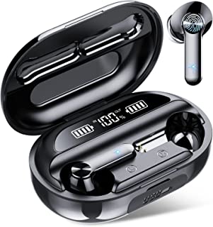 Wekily Wireless Headphones, Bluetooth 5.1 Earphones with 100Hrs Playtimes Charging Case, Hi-Fi Stereo, IPX7 Waterproof Black Wireless Earbuds with 4-Micphone, LED Digital Display for Work/Sport…