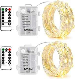 [2 Pack] BXROIU Fairy String Lights Battery Operated, Silver Wire Chains 8 Mode 5 Meters 50 LEDs Timer Fairy Lights with Remote Control for Bedroom Christmas Party Wedding Decoration (Warm White)