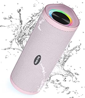 HEYSONG Portable Bluetooth Speaker, Waterproof Wireless Outdoor Speakers with LED Light, Enhanced Bass, IPX7 Floating, 40H Play, TF Card, True Wireless Stereo for Party, Shower, Gifts for Women - Pink