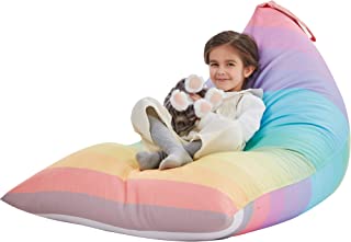 Nobildonna Stuffed Animal Storage Bean Bag Chair Cover Only for Kids and Adults, Extra Large Beanbag Without Filling Plush Toys Holder and Organizer- Premium Canvas 250L (Rainbow)