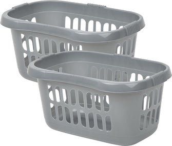 (Set of 2) - Plastic Hipster Laundry Basket Washing Clothes High Grade Linen Storage Bin Tidy Storage Basket Organiser for Bathroom Laundry Room Kids Nursery (Silver)