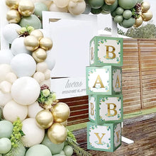 Sage Green Baby Shower Decorations - 4 Large Baby Shower Boxes Blocks with 4 Set of Gold BABY Letters for Birthday Party Decorations, Boy Girl Baby Party Boxes for Baby Shower Backdrop