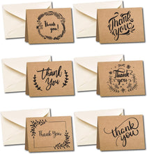 36 Pack thank you cards, thank you cards multipack with envelopes, Thank you notes for Kids,Weddings,Graduation, 36 Cream paper envelopes and 36 brown kraft cards with 40 thank you stickers