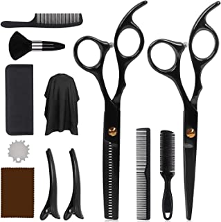 DigHealth 12 Pcs Hair Cutting Scissors Set, Professional Hairdressing Shears Kit with Stainless Steel Thinning/Texturing Scissors, Barber Cape, Comb and Clips, Haircut Scissor Kit for Men, Women, Kids