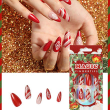Prosy 24pcs Christmas French Oval Press on Nails Snowflake Crutch Glitter Fake Nails Full Cover Falise Nails for Women and Girls (B)