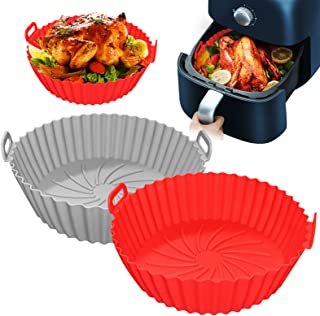 Closhion 2Pcs Air Fryer Silicone Pot,Reusable Air Fryer Silicone Basket, Air Fryer Accessories, Air Fryer Silicone Liner Replacement of Parchment Liner Paper Air Fryer Basket Fits Air Fryer(Red+Grey)