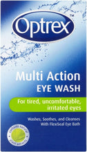 Optrex Multi Action Eye Wash, For Tired, Uncomfortable & Irritated Eyes, 100ml each, Washes, Soothes & Cleanses, Contains Natural Plant Extracts, With Flexiseal Eye Bath