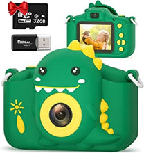 Hangrui Kids Camera, 20MP Kids Digital Dual Lens Camera with Silicone Case 2.0 Inch IPS Screen 1080P Video Camcorder, 32GB SD Card,Shockproof Childrens Camera Toy for Boys & Girls Age 3-12 (Green)