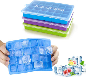 Ice Cube Trays 3 Pack, Morfone Silicone Ice Molds with Removable Lid Easy-Release Flexible Ice Cube Tray 24 Cubes per Tray for Cocktail, Whiskey, Baby Food, Chocolate, BPA Free, LFGB Certified