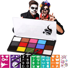 TBeautfave Body Face Painting Kit, 15 Color Face Body Paint Makeup Palette Oil Based Cream, Safe & Non-Toxic Face Paints Cosplay Halloween Makeup Kit with Face Paint Stencils/Crystal Sticker/2 Brushes