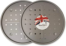 2 x Pizza Pan Oven Round Crisper Chip Twin Pack Baking Tray Large 13 Inch (33cm) Non Stick Coating Made in England