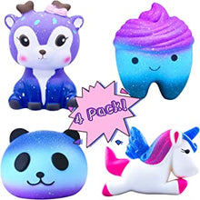 hirsrian Squishies Toys, Slow Rising Squishy Toys Galaxy Jumbo Squishies Scented Stress Relief Squeeze Pack Include Deer Tooth Panda Unicorn for Kids Adults