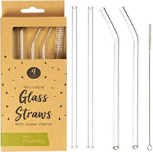 4 x Glass Reusable Drinking Straws Eco Friendly + Cleaning Brush Party Summer Use Birthday Smoothie Milk Shake Clear Water Juice Straw UK Free P&P