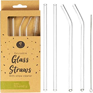 4 x Glass Reusable Drinking Straws Eco Friendly + Cleaning Brush Party Summer Use Birthday Smoothie Milk Shake Clear Water Juice Straw UK Free P&P