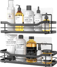 Shower Caddy Black, Homeasy Shower Shelf No Drilling Adhesive Bathroom Shelf Wall Mounted with 4 Movable Hooks for Hanging Razor and Towels Shower Accessories Bathroom Storage Kitchen Rack - 2 Pack