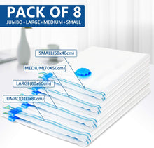 rabofly Premium Vacuum Storage Bags - Pack of 8 (2 Jumbo + 2 Large + 2 Medium + 2 small) Double Zip Seal Reusable for Duvets, Bedding, Pillows, Clothes, Quilts, Sweater, Comforters, Suitcases