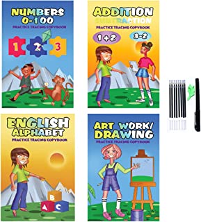 Zion Lifestyle Practice Copybook Set with Magic Pen. Reusable Calligraphy Book for Kids Ages 3-5,Children Workbook for Writing Practice to Master Drawing,Math,Numbers and The English Alphabet