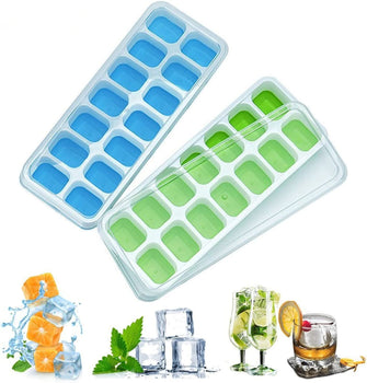 Ice Cube Trays with No-Spill Removable Lid, Lfgb Certified BPA Free Moulds,Easy-Release Silicone and Flexible 28-Ice Trays,Best for Freezer,Baby Food,Water,Whiskey,Cocktail and Other Drink