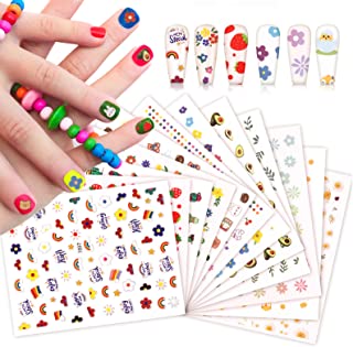 EBANKU 12 Sheets Nail Art Stickers Decals Self Adhesive 3D Nail Art Stickers Flower Fruit Cactus Leaves Adhesive Nail Sticker for Nail Art Decoration Women Girls Kids Manicure DIY