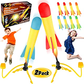 Sinoeem Toy Rocket Launcher for Kids, Incl 2 Launchers & 8 Foam Rockets, Shoots Up to 100 Feet, Sturdy Stomp Launch Toys Fun Outdoor Toy for Kids, Gift for Boys and Girls Age 3 4 5 6+ Years Old