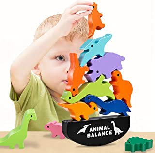 GIFT4KIDS Dinosaur Building Blocks, Wooden Animal Shaped Balance Stacking Toys, Educational Toys and Best Christmas, Birthday Gifts for Kids