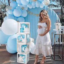 Baby Shower Decoration Balloon Boxes  4PCS Transparent Boxes with 52 Letters(2 sets of A-Z), Baby Balloon Boxes for Boy Girl Baby Shower Gender Reveal Birthday, Jungle Theme Party Decor