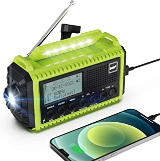 Portable DAB/FM Radio with Rechargeable Battery, Hand Crank Solar Outdoor Digital DAB+ Radio with USB Charger, Emergency SOS Alarm, Headphone Jack, Alarm Clock, Flashlight & Reading Light