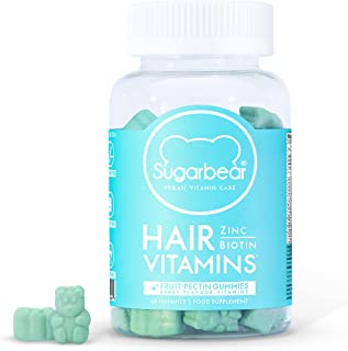 Sugarbear Hair Vitamins Gummy, with Biotin, Vitamin C, Vitamin B-12, Zinc, 60 Gummies, Vegan, for Hair Skin & Nails (1 Month Supply)