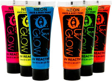 UV Glow Neon Face and Body Paint - Fluorescent - Brightest glow under UV! (10ml (Pack of 6))