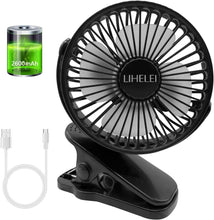 LIHELEI Stroller Fan, Portable Fan Rechargeable USB Desk Fan, 2600mAh Powerful Airflow Low Noise- Personal Clip On Fan for Pram Camping Home Office Travel_Black