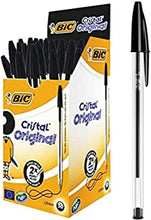 BIC Cristal ORIGINAL Medium Daily BALLPOINT PENS Biros 1.0 mm Everyday Essay Writing Home School Office Stationery Supplies Clear Barrel 4 Colours BLACK RED BLUE GREEN RGB Stick Pen (BLACK, 10 X PENS)