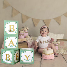 Sage Green Baby Shower Decorations - 4 Large Baby Shower Boxes Blocks with 4 Set of Gold BABY Letters for Birthday Party Decorations, Boy Girl Baby Party Boxes for Baby Shower Backdrop