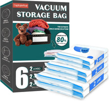 CaptainFive Vacuum Storage Bags 6 Packs, 2 Jumbo (100 x 80 cm) + 2 Large (80 x 60 cm) + 2 Medium (70 x 50 cm), Reusable Vacuum Bags for Clothes, Duvets, Bedding, Pillows