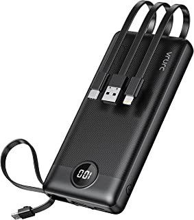 VRURC 10000mAh Power Bank With Built in Cables,USB C Battery Pack Portable Charger with 5 Outputs 2 Inputs Powerbank LED Display compatible with iPhone 14 13 12 Samsung S21 S20 Xiaomi iPad