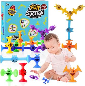 AIERRSON Suction Toys Kids Bath Toys 19 Pcs Slicone Sucker Toys for Kids Sensory Toys for 3 4 5 6 7 Year Old Boys Girls,Toddler Montessori toys,Building Toys for Stress Release and Travel,Easter Gift