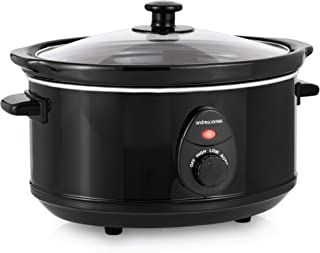 Andrew James Slow Cooker 3.5L | Tempered Glass Lid & Removable Ceramic Bowl | 3 Temperature Settings | Make up to 10 Portions | 200W | Black