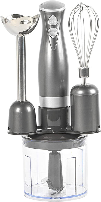 Salter EK2827GUNMETAL Cosmos 3 in 1 Hand Blender - Electric Whisk & Mini Food Processor, Vegetable Chopper with Stainless Steel Blades, 500 ml Chopping Bowl, Blend Smoothies, Baby Food and Soups, 350W