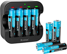 Kratax 1.5V Rechargeable Lithium AA Battery-Full Recharged 8 Pack with Fast Charger,High-Capacity Long-Lasting 3500mWh for Household&Office Device,1600Cycles,Constant Output.[8AA+1Charger]